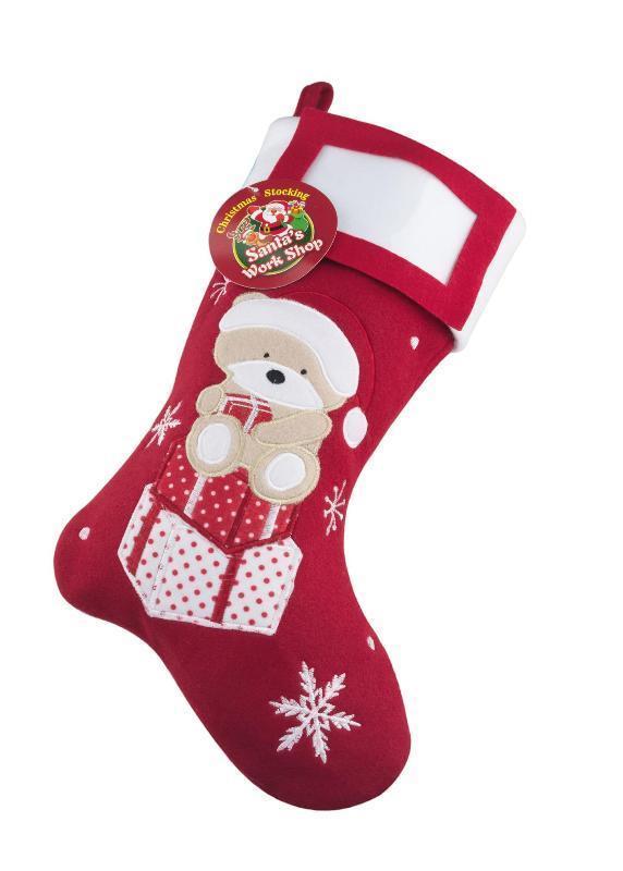 Deluxe Plush Teddy Photo Insert Christmas Stocking 40cm X 25cm - Click Image to Close
