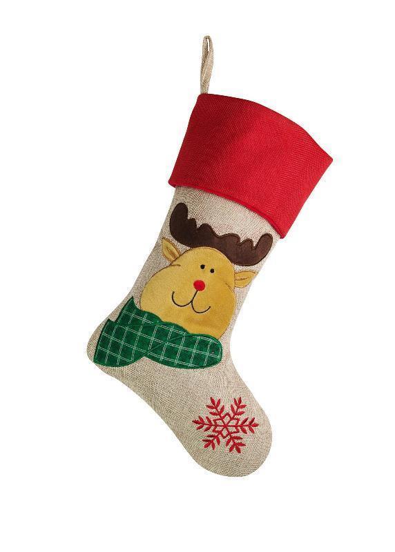 Deluxe Plush Hessian Effect Christmas Stocking 40cm X 25cm - Click Image to Close
