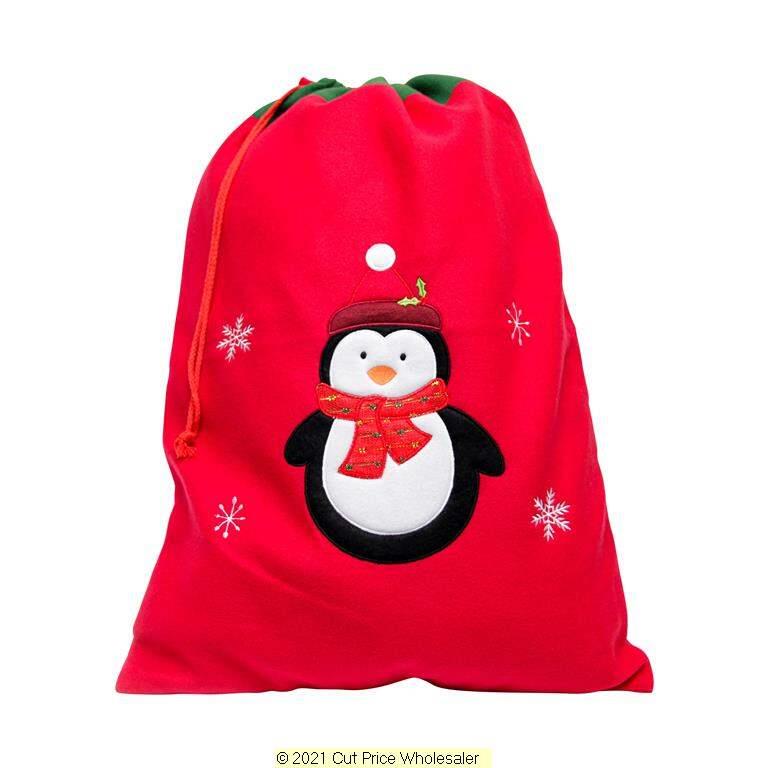 Deluxe Plush Red Penguin Christmas Sack 50cm X 70cm - Click Image to Close