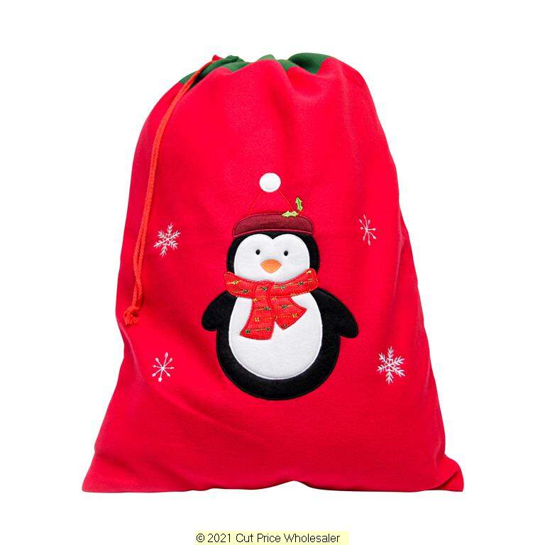 Deluxe Plush Red Penguin Christmas Sack 50cm X 70cm - Click Image to Close