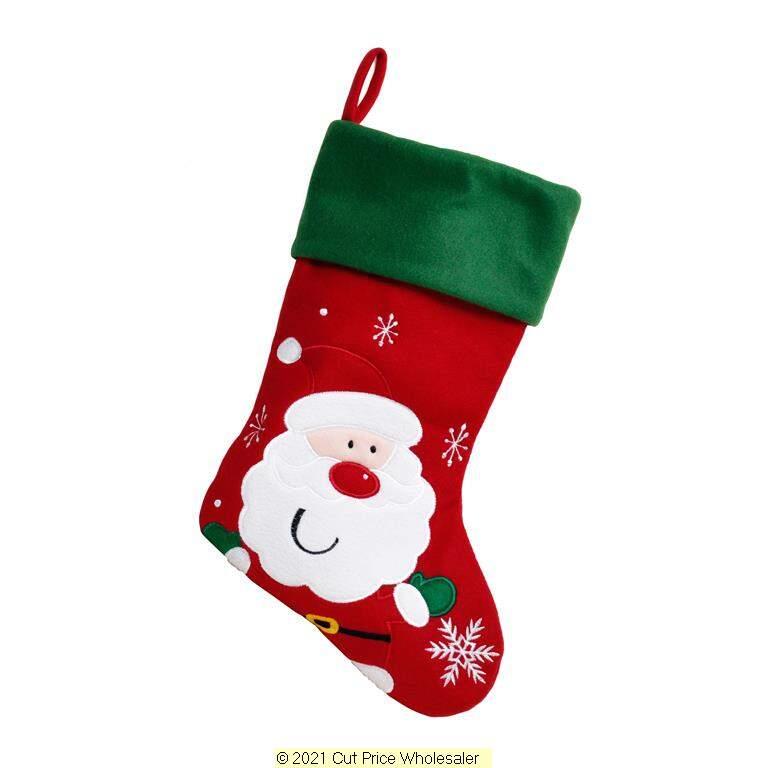 Deluxe Plush Red Green Top Cute Santa Stocking 40cm X 25cm - Click Image to Close