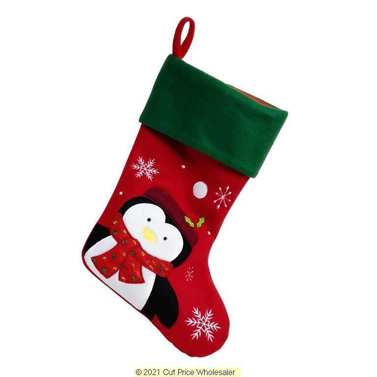 Deluxe Plush Red Green Top Penguin Stocking 40cm X 25cm - Click Image to Close