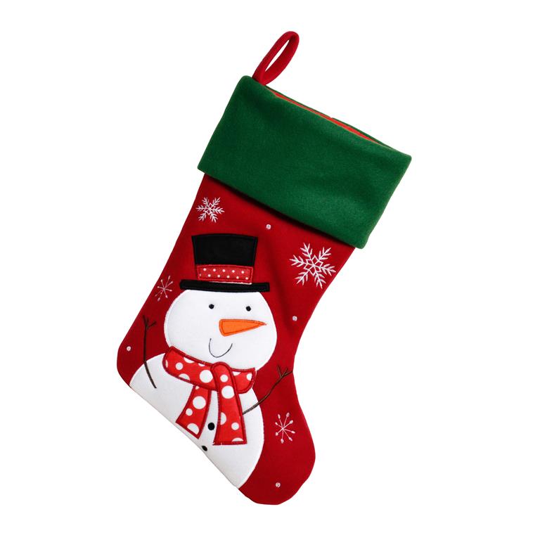 Deluxe Plush Red Green Top Snowman Stocking 40cm X 25cm - Click Image to Close