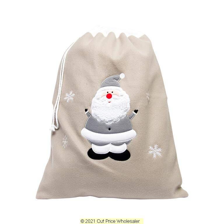 Deluxe Plush Silver Santa Christmas Sack 50cm X 70cm - Click Image to Close