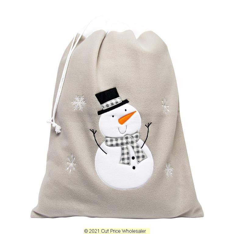 Deluxe Plush Silver Snowman Christmas Sack 50cm X 70cm - Click Image to Close