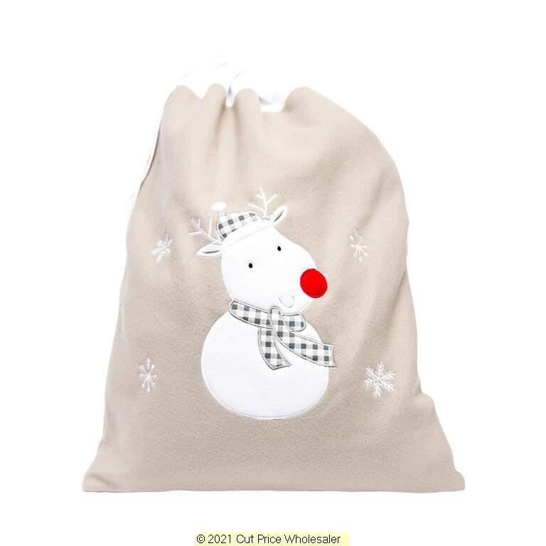 Deluxe Plush Silver Reindeer Christmas Sack 50cm X 70cm - Click Image to Close
