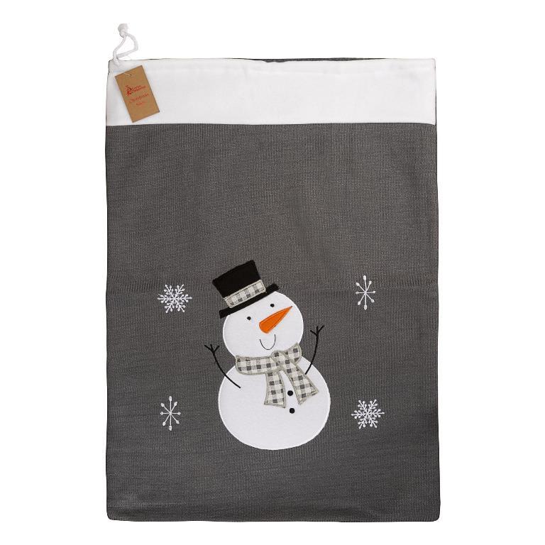 Deluxe Grey Knitted Snowman Sack 50X70cm - Click Image to Close