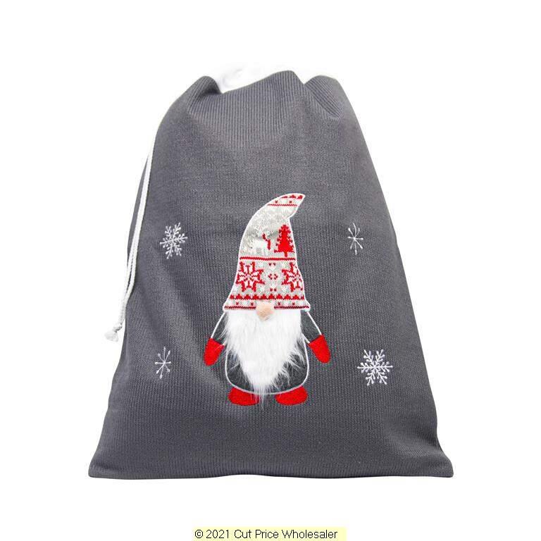 Deluxe Plush Grey Knitted Gonk Christmas Sack 50cm X 70cm - Click Image to Close