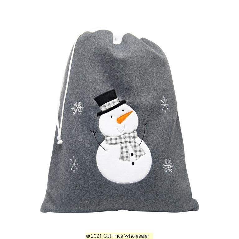 Deluxe Plush Charcoal Snowman Christmas Sack 50cm X 70cm - Click Image to Close
