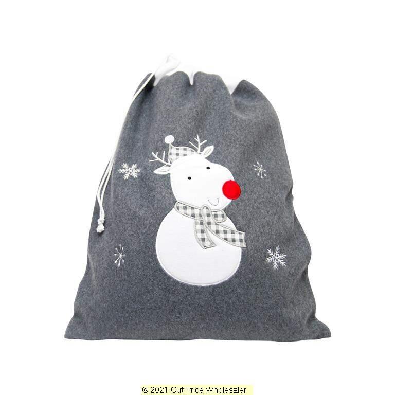 Deluxe Plush Charcoal Reindeer Christmas Sack 50cm X 70cm - Click Image to Close