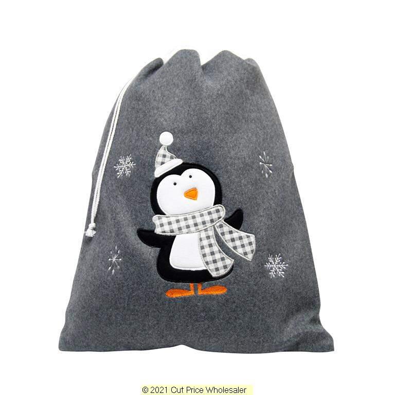Deluxe Plush Charcoal Penguin Christmas Sack 50cm X 70cm - Click Image to Close