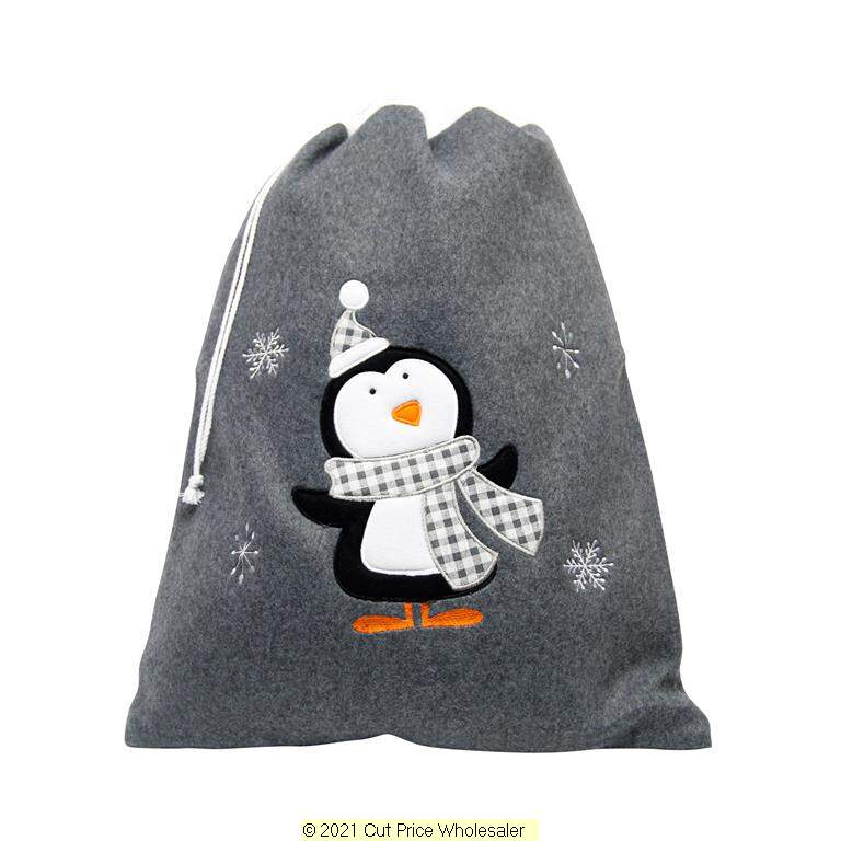 Deluxe Plush Charcoal Penguin Christmas Sack 50cm X 70cm - Click Image to Close