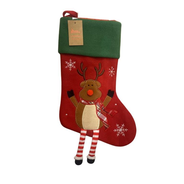 Deluxe Plush Red Reindeer With Legs Christmas Stocking - Click Image to Close