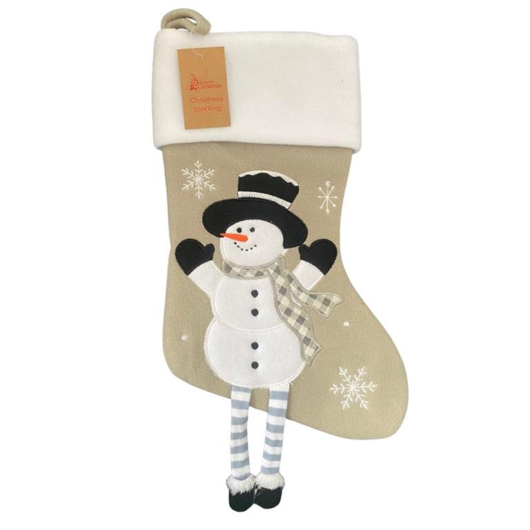 Deluxe Plush Silver Snowman With Legs Christmas Stocking - Click Image to Close