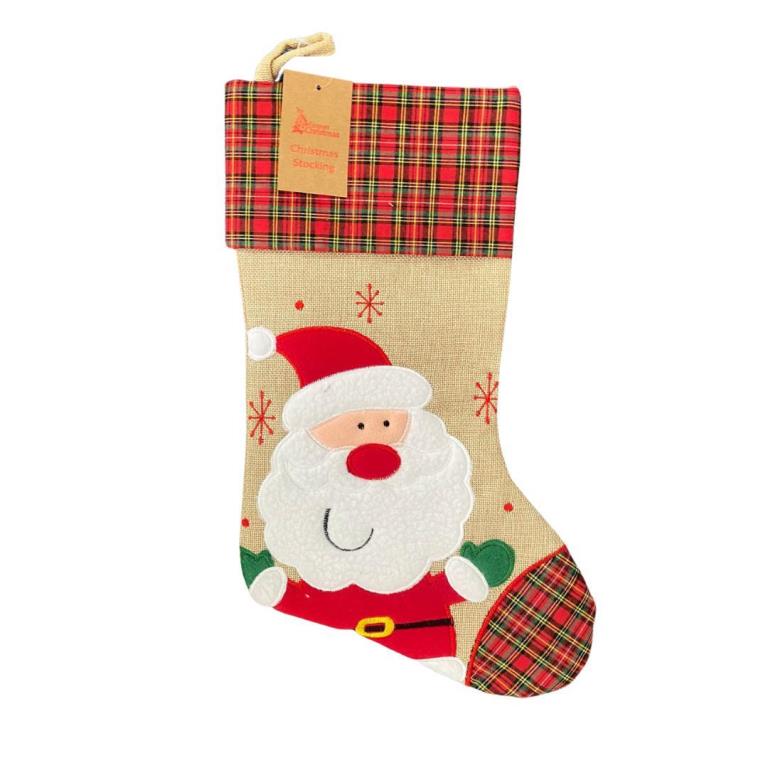 Deluxe Plush Tartan Santa Christmas Stocking - Click Image to Close