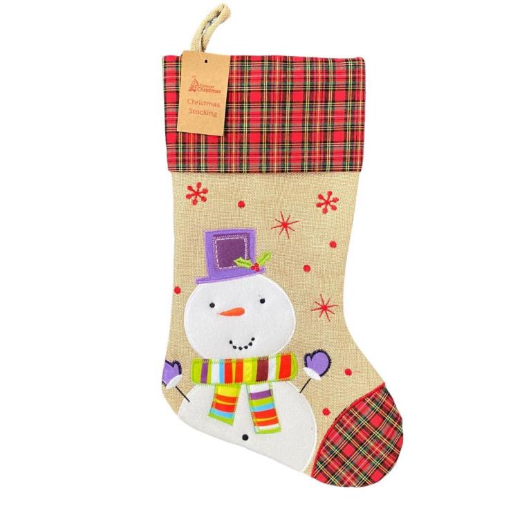 Deluxe Plush Tartan Snowman Christmas Stocking - Click Image to Close