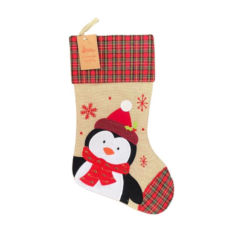 Deluxe Plush Tartan Penguin Christmas Stocking - Click Image to Close