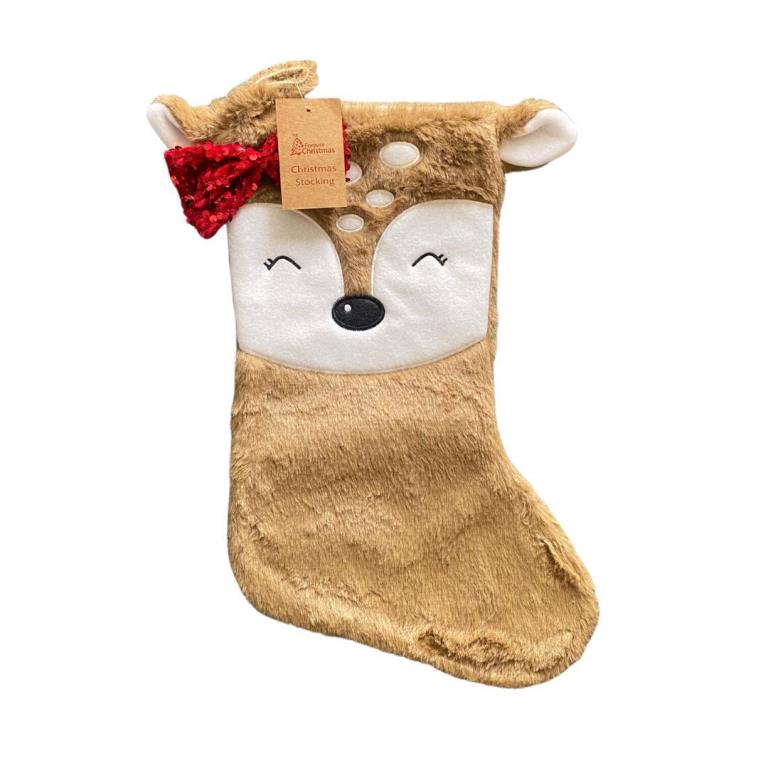 Deluxe Plush Reindeer With Hair Bow Christmas Stocking - Click Image to Close