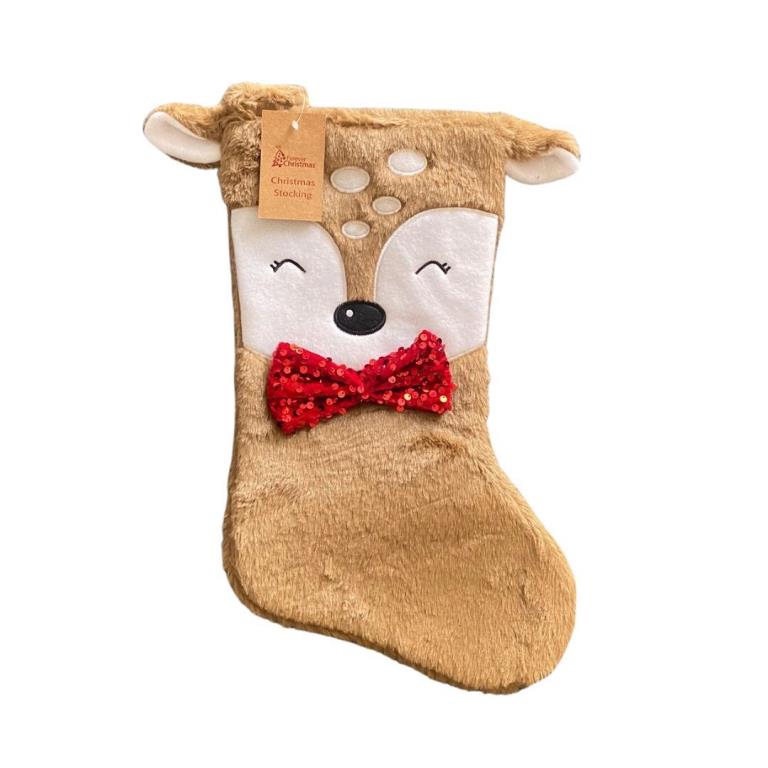 Deluxe Plush Reindeer With Bow Tie Christmas Stocking - Click Image to Close