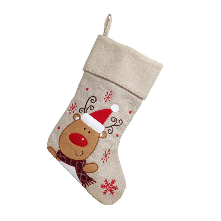 Deluxe Plush Hessian Reindeer Stocking 40cm X 25cm - Click Image to Close