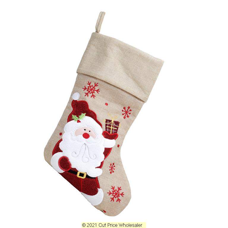 Deluxe Plush Hessian Santa Stocking 40cm X 25cm - Click Image to Close