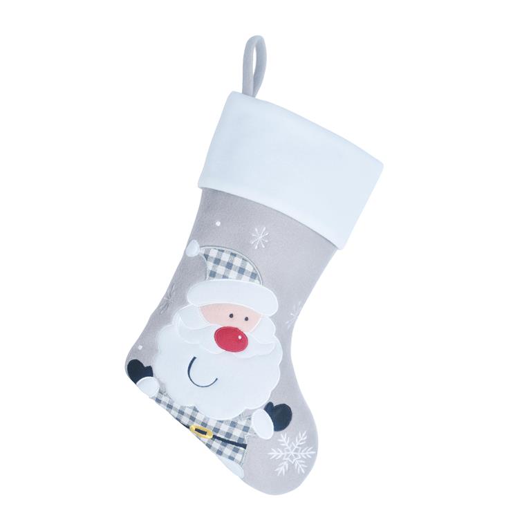 Deluxe Plush Silver White Top Santa Stocking 40cm X 25cm - Click Image to Close