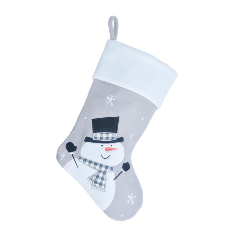 Deluxe Plush Silver White Top Snowman Stocking 40cm X 25cm - Click Image to Close