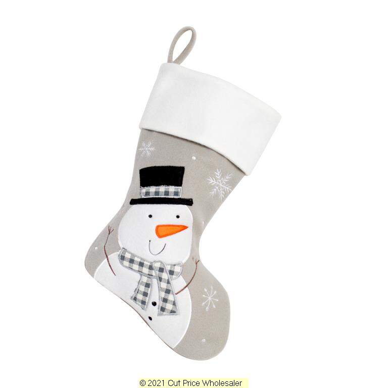 Deluxe Plush Silver White Top Snowman Stocking 40cm X 25cm - Click Image to Close