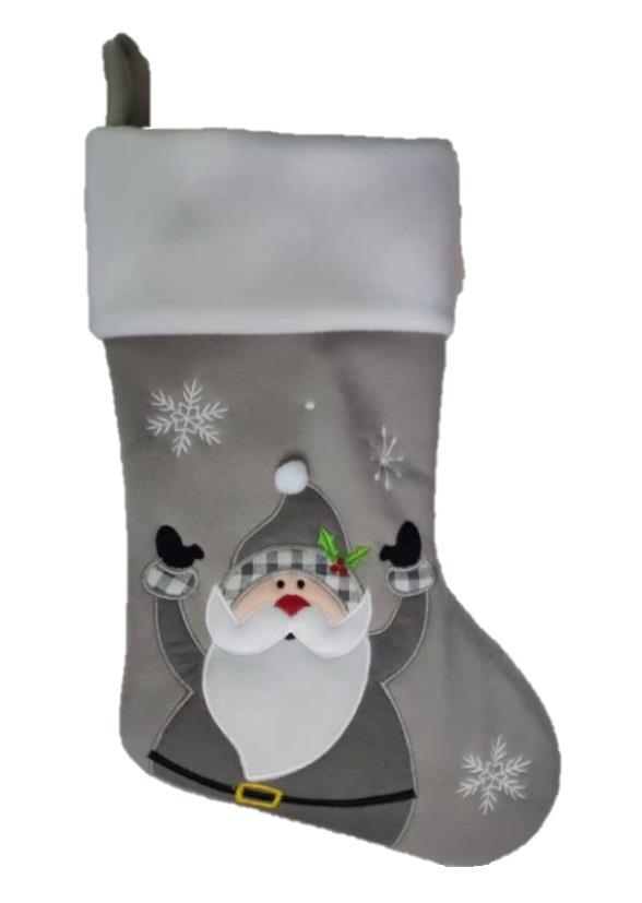 Deluxe Plush Grey Santa Stocking 40cm X 25cm - Click Image to Close