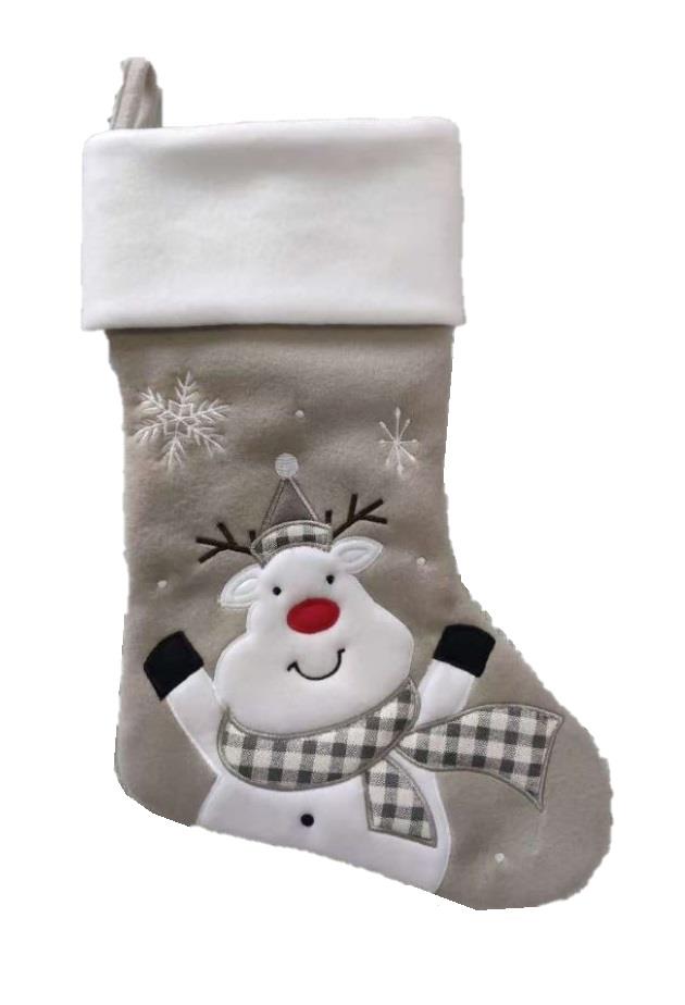 Deluxe Plush Grey Reindeer Stocking 40cm X 25cm - Click Image to Close