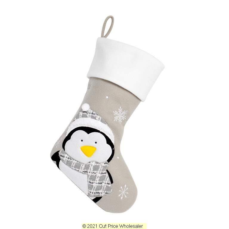 Deluxe Plush Silver Fluffy Hat Penguin Stocking 40cm X 25cm - Click Image to Close