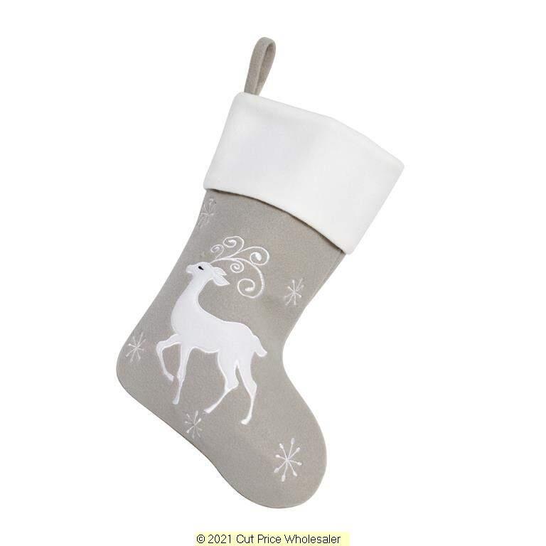 Deluxe Plush Silver Modern Reindeer Stocking 40cm X 25cm - Click Image to Close