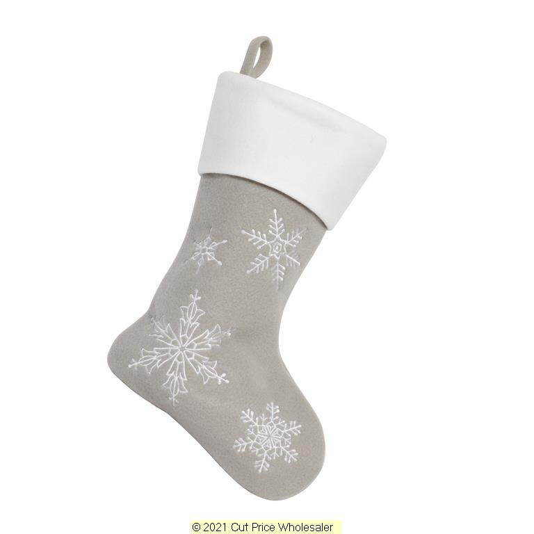 Deluxe Plush Silver Modern Snowflake Stocking 40cm X 25cm - Click Image to Close