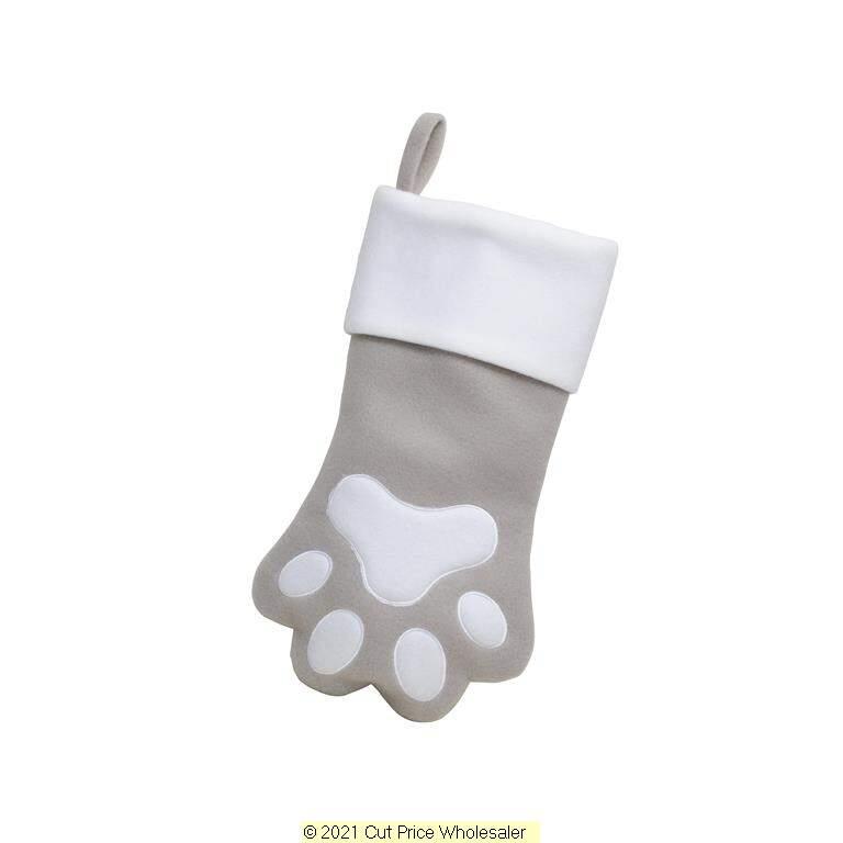 Deluxe Plush Silver Paw Print Stocking 40cm X 25cm - Click Image to Close