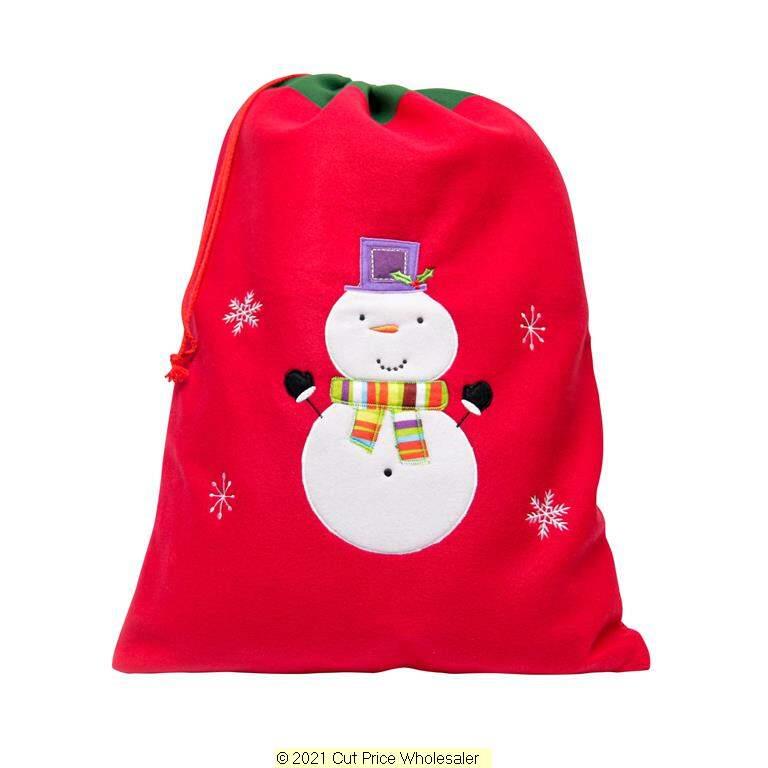 DELUXE PLUSH RED SNOWMAN CHRISTMAS SACK 50CM X 70CM - Click Image to Close