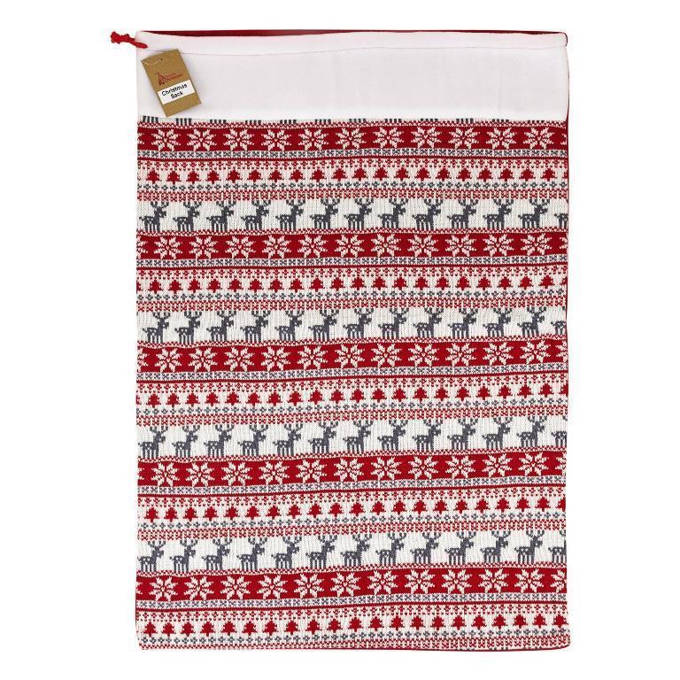 Deluxe Plush Nordic Red Christmas Sack 50cm X 70cm - Click Image to Close