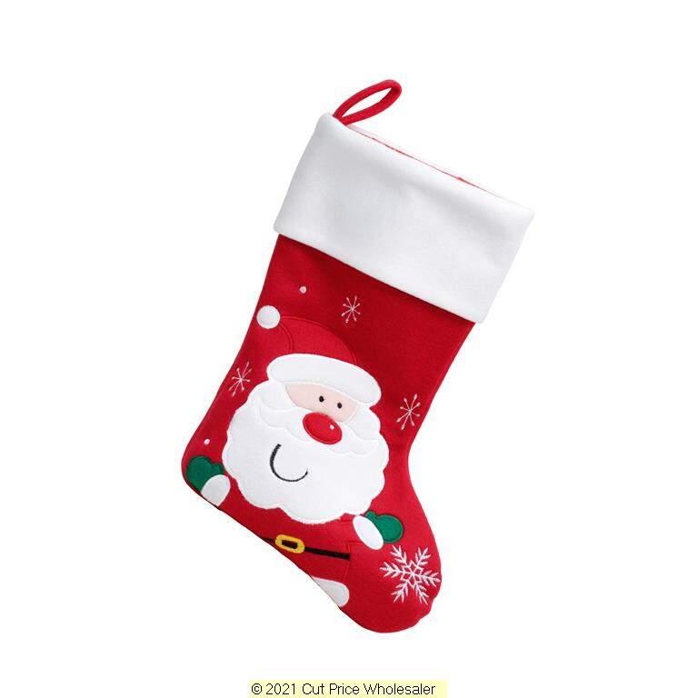 Deluxe Plush Red White Top Cute Santa Stocking 40cm X 25cm - Click Image to Close