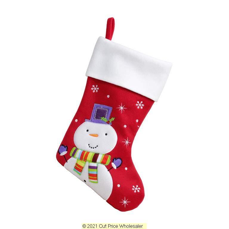 Deluxe Plush Red White Top Snowman Stocking 40cm X 25cm - Click Image to Close