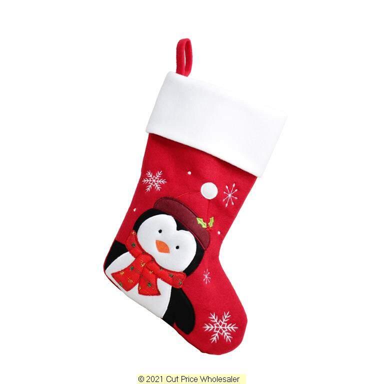 Deluxe Plush Red White Top Penguin Stocking 40cm X 25cm - Click Image to Close