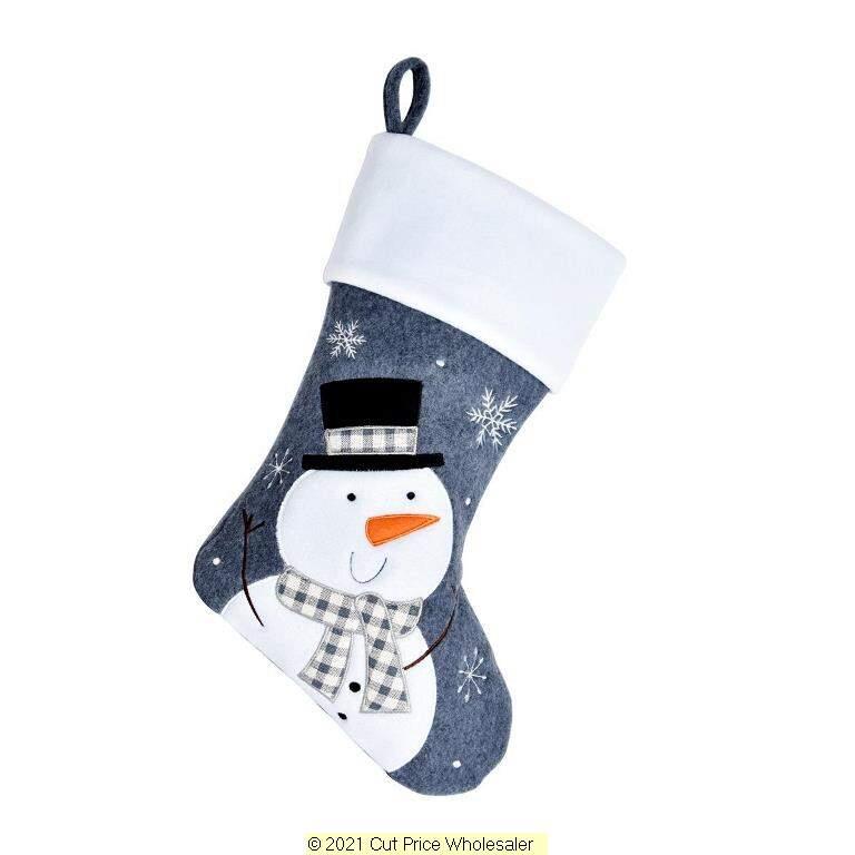 Charcoal Snowman Christmas Stocking 40cm X 25cm - Click Image to Close