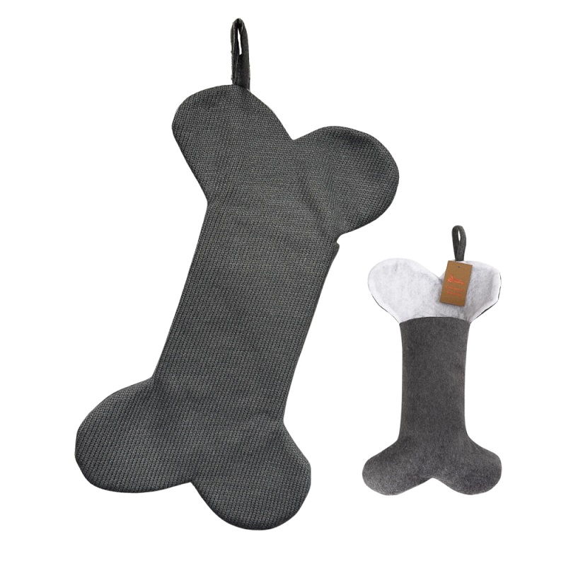 Deluxe Plush Grey Bone Shape Stocking 40cm X 25cm - Click Image to Close