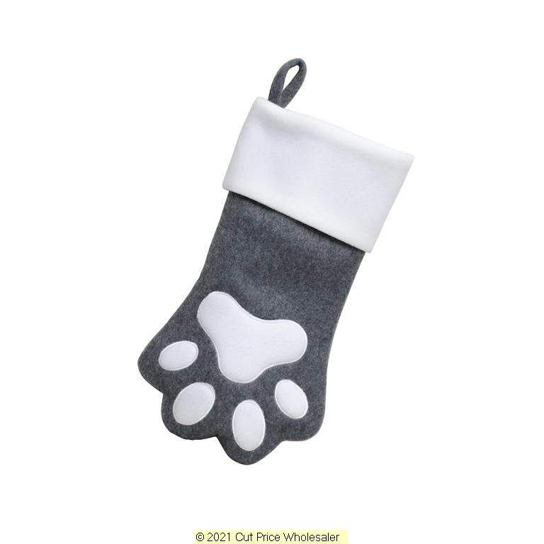 Charcoal Paw Print Christmas Stocking 40cm X 25cm - Click Image to Close