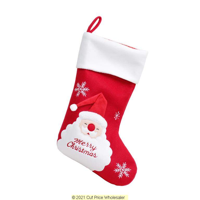 Deluxe Plush Red Santa With 3D Hat Stocking 40cm X 25cm - Click Image to Close