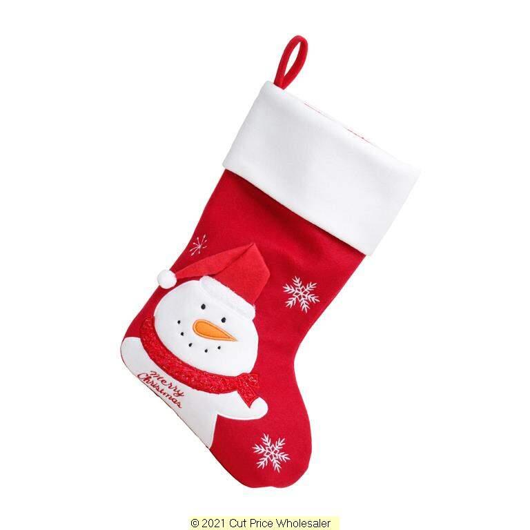 Deluxe Plush Red Snowman With 3D Hat Stocking 40cm X 25cm - Click Image to Close