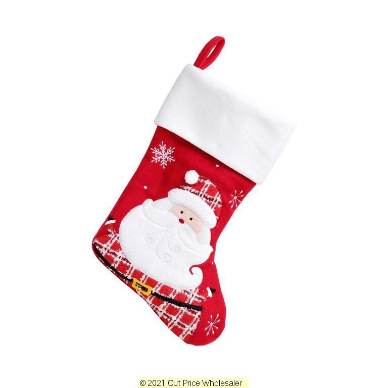 Deluxe Plush Red Santa Wearing Tartan Stocking 40cm X 25cm - Click Image to Close