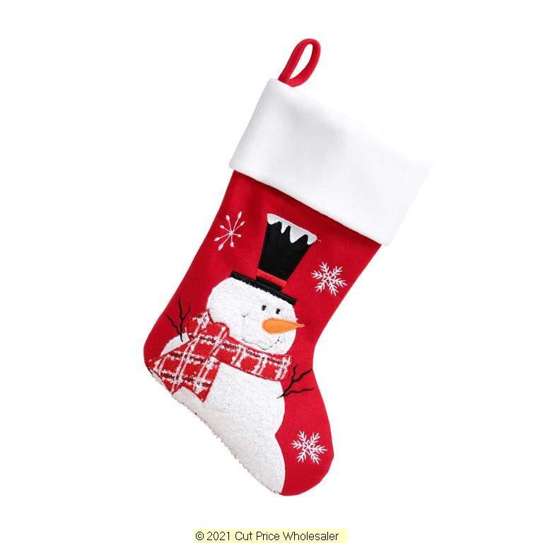 Deluxe Plush Red Fluffy Snowman Stocking 40cm X 25cm - Click Image to Close