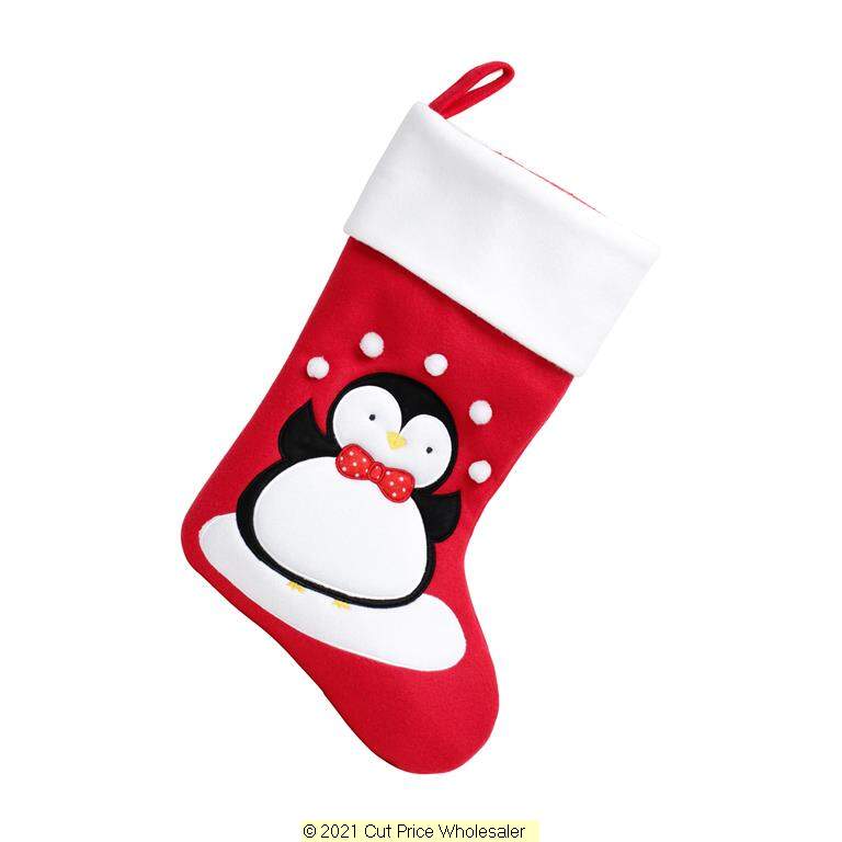 Deluxe Plush Red Penguin & Snowballs Stocking 40cm X 25cm - Click Image to Close