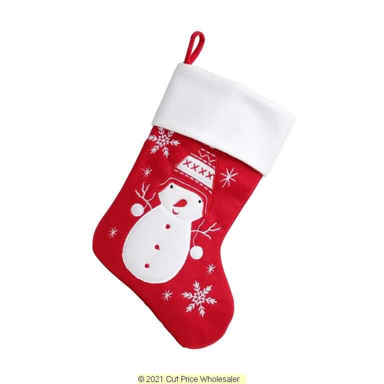Deluxe Plush Red Modern Snowman Stocking 40cm X 25cm - Click Image to Close