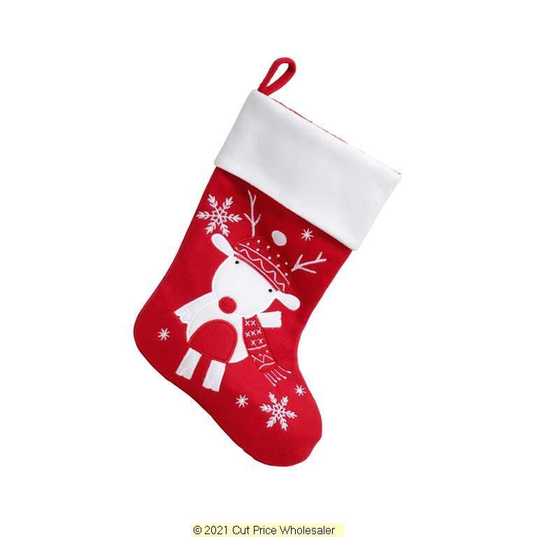 Deluxe Plush Red Modern Reindeer Stocking 40cm X 25cm - Click Image to Close