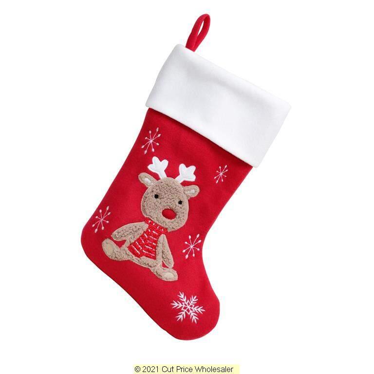 Deluxe Plush Red Fluffy Reindeer Stocking 40cm X 25cm - Click Image to Close